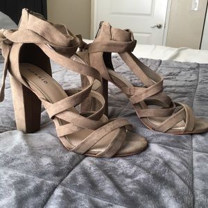 Torrid tan strappy lace up heels
